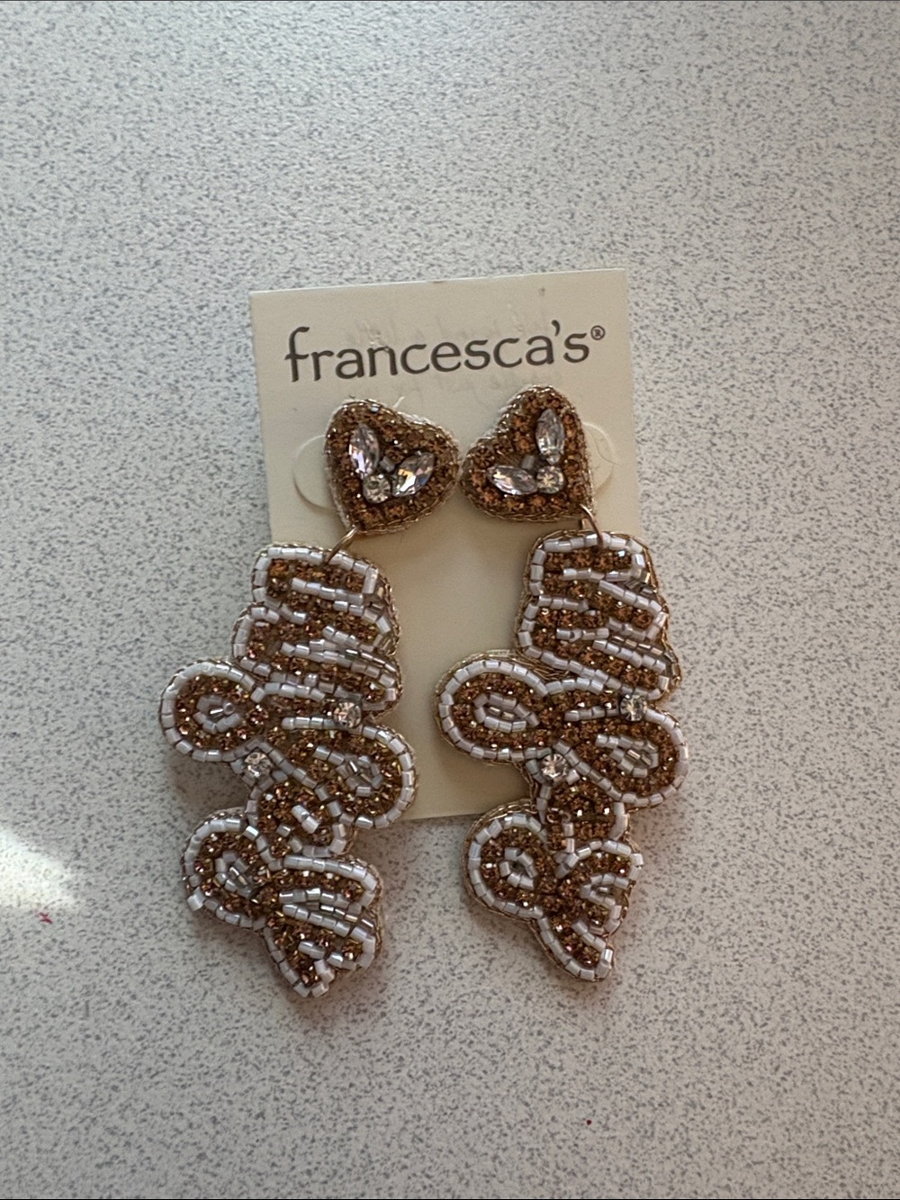 “Wifey” Gold and White Beaded Statement Earrings